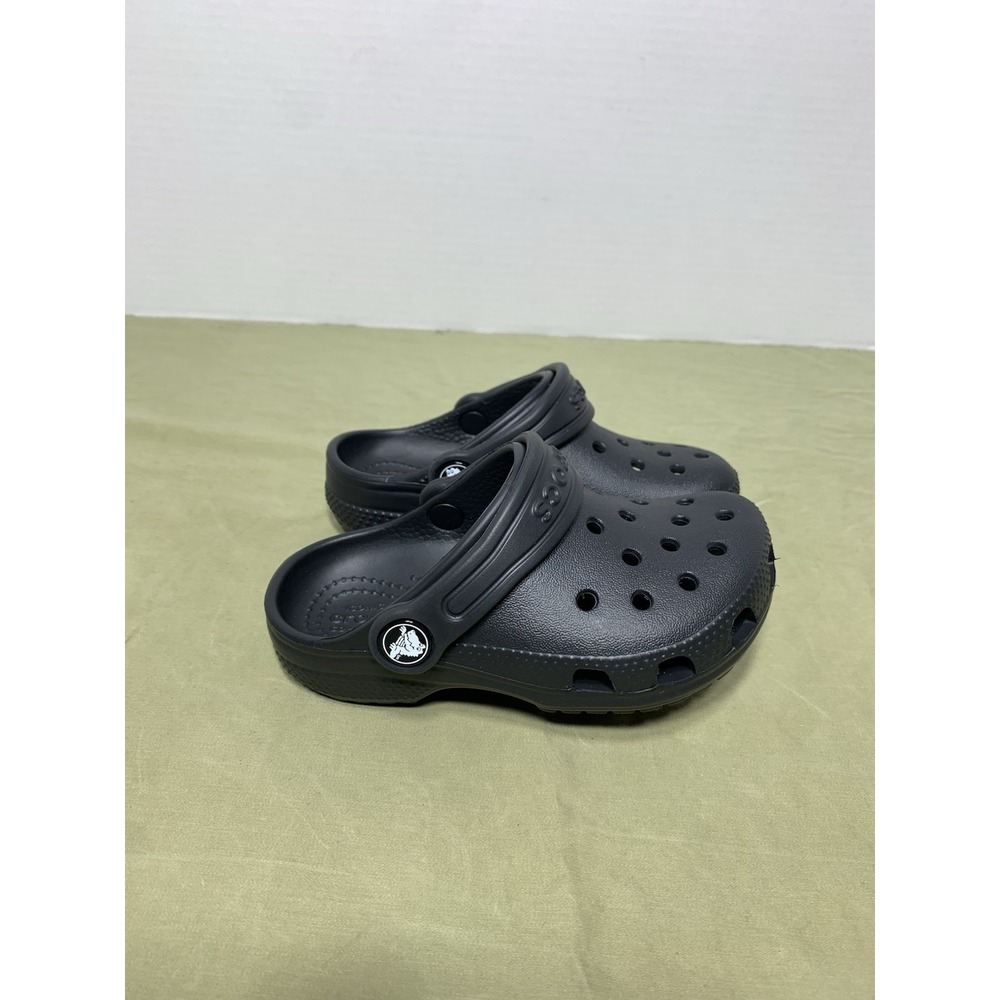 Crocs Classic Kids Clogs C6 Black Rubber Breathable Slingback Round Toe